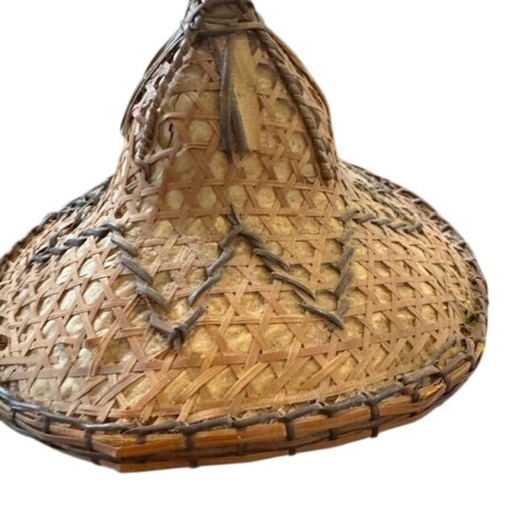 Vintage Capiz Shell Chandelier With Woven Bamboo Hat Design  Windchime - Picture 3 of 7